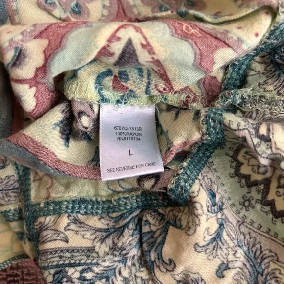 One World Top Womens Large Boho Tunic Sequins Flowy Artsy Fairy Babydoll Empire - Picture 6 of 6